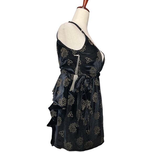 NWT TulaRosa REVOLVE Black Velvet Emily Wrap Dress Gold Paisley Studs XXS - Picture 4 of 15